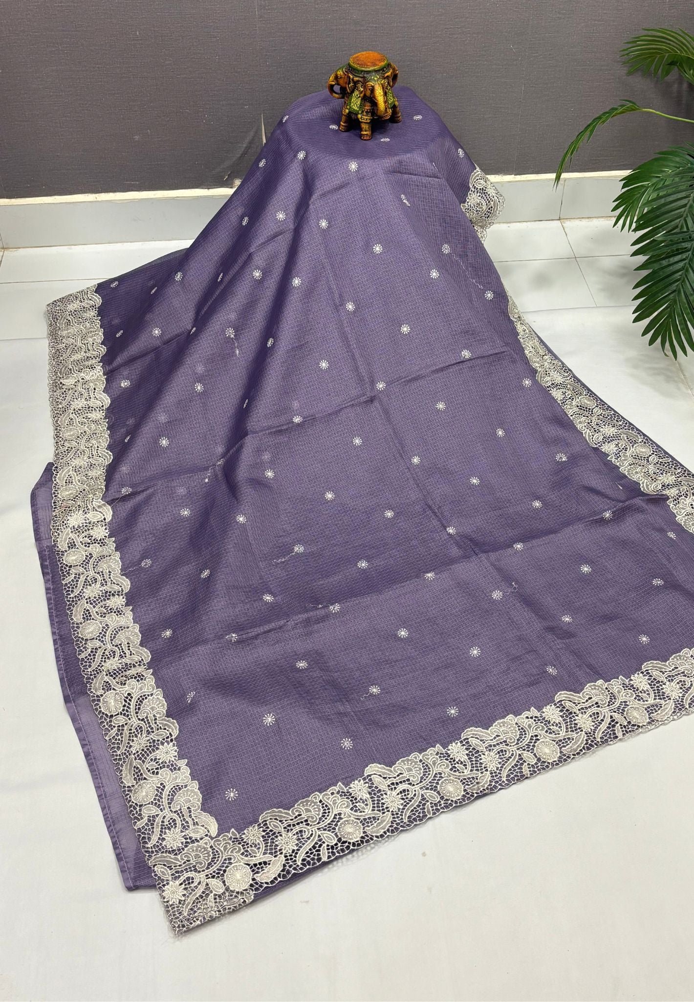 Kota Saree-Lavender In Floral Jaali Lace Border