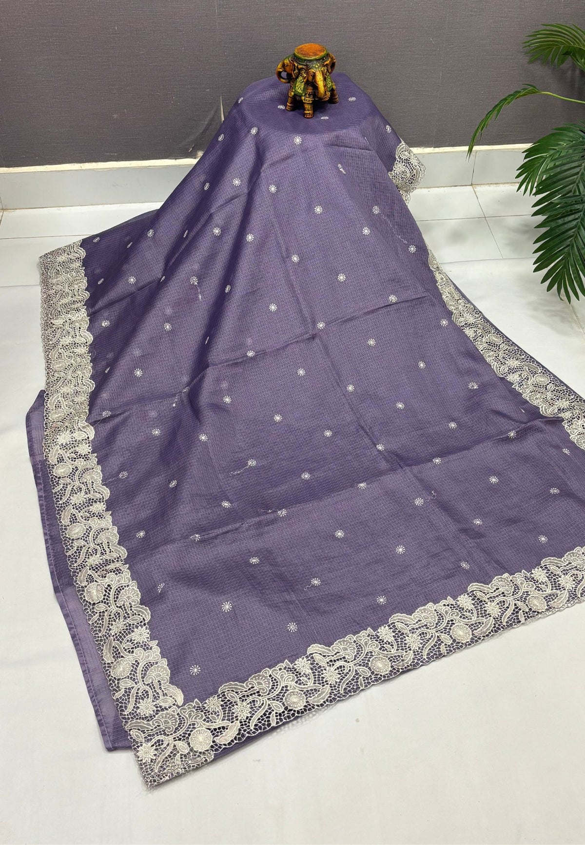 Kota Saree-Lavender In Floral Jaali Lace Border
