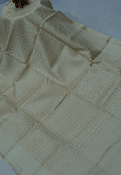 Matka Tussar Saree-White with Zari Checks