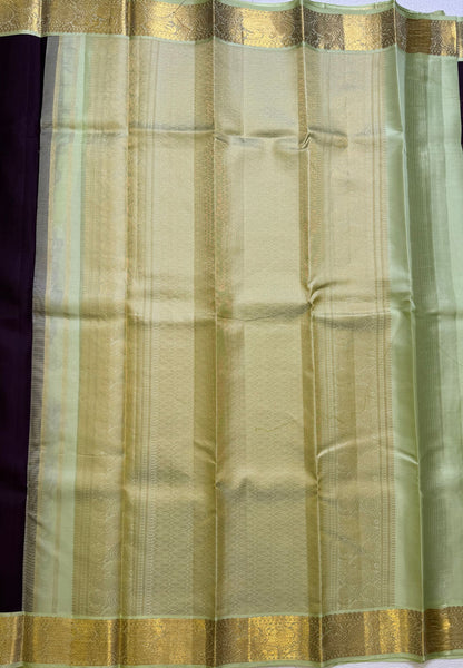 Pure Silk Saree - Wine - Pista Green