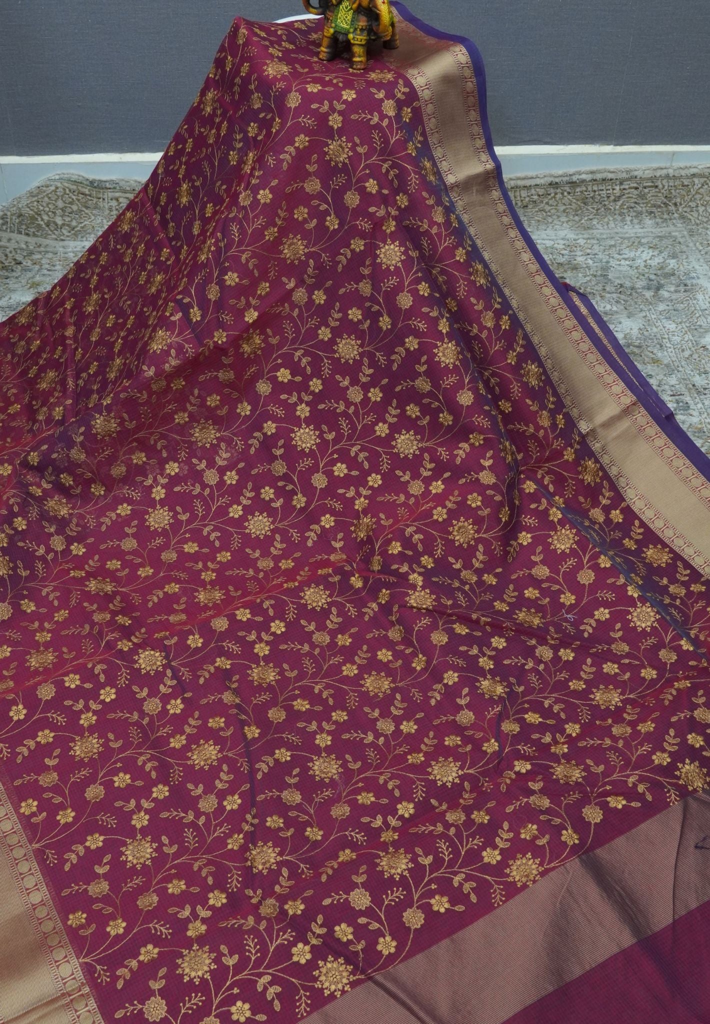 Kota Saree-Maroon with Floral Embroidery work