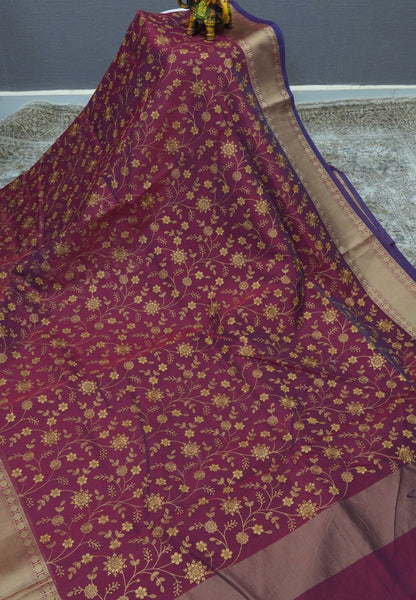 Kota Saree-Maroon with Floral Embroidery work