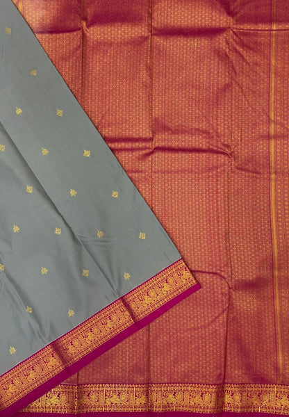Budget Kanchipuram Saree-Water Blue In Floral Jaali Zari Border