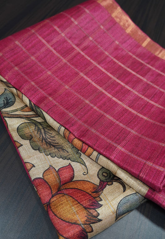 Semi Tussar Saree - Pink