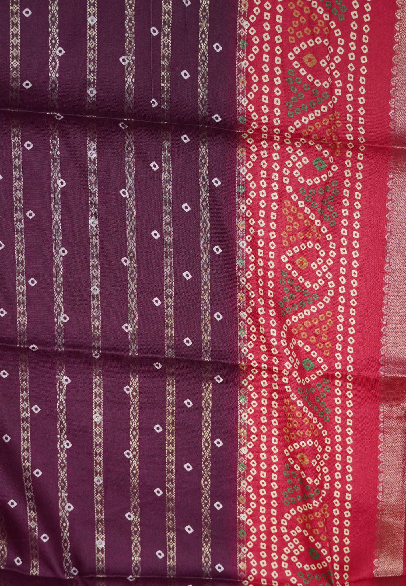 Dola Silk Saree-Maroon with Bandhini Print