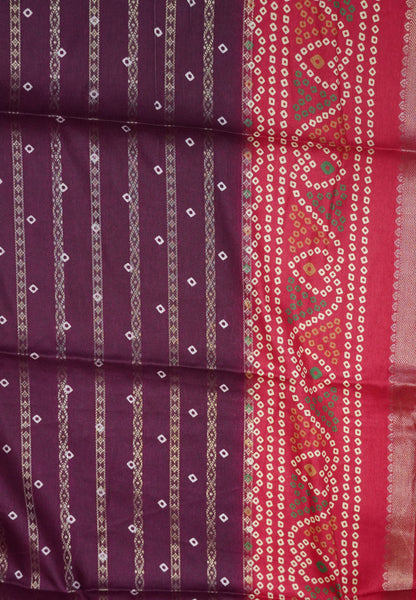 Dola Silk Saree-Maroon with Bandhini Print