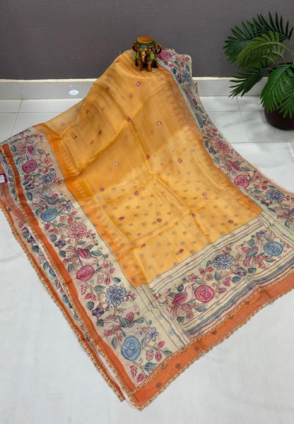 Pure Organza Saree-Dark Pale In Floral Vine Zari Border