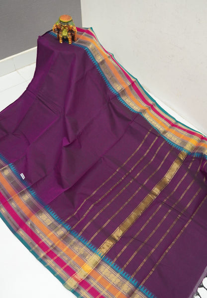 Chettinadu Cotton Saree-Wine with Varisapet Border