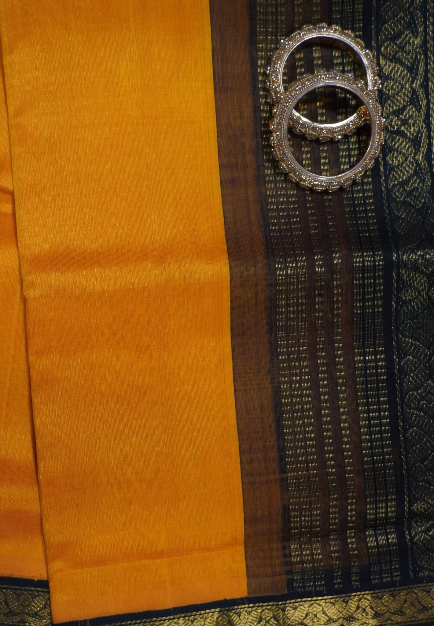 Pure Silk Cotton Saree-Mango Yellow with contrast Border