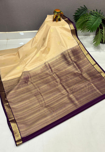Budget Kanchipuram Saree-Ivory with Contrast Border