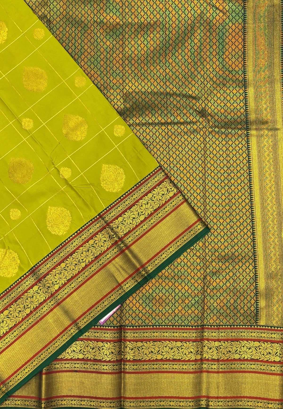 Budget Kanchipuram Saree-Light Green In Floral Zari Panel Border