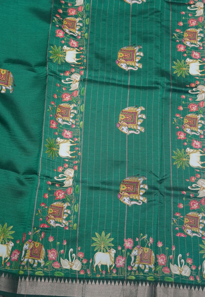 Pure Mangalgiri Silk Saree-Green with Tanjore Print