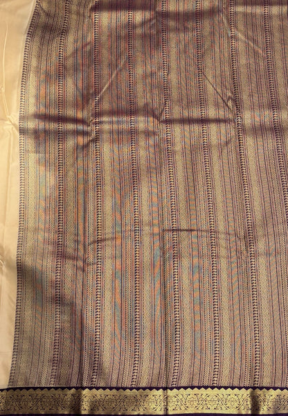 Budget Kanchipuram Saree-Ivory with Contrast Border