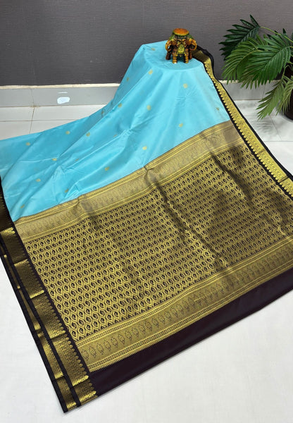 Budget Kanchipuram Saree-Ice Blue with Contrast Border