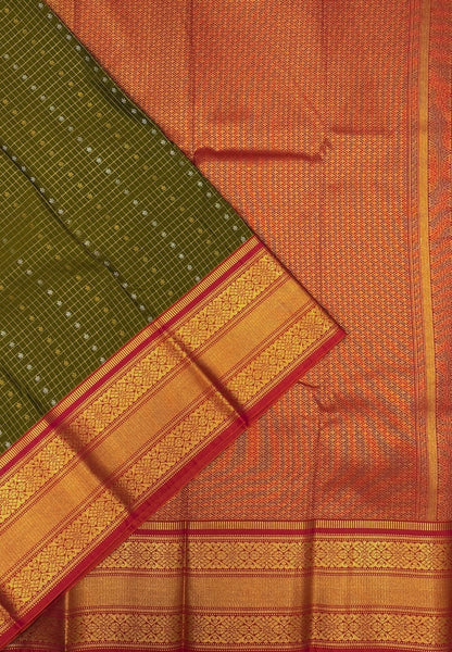 Budget Kanchipuram Saree-Sage Green In Floral Zari Panel Border