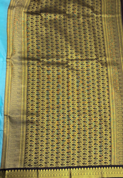 Budget Kanchipuram Saree-Ice Blue with Contrast Border
