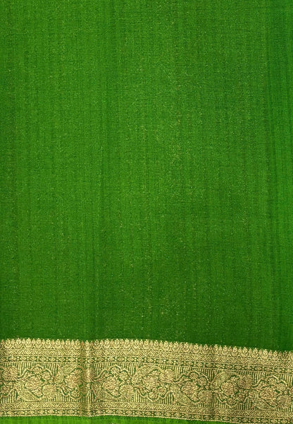 Banarasi Georgette Saree- Rani Pink with Leaf Butta and Contrast Border