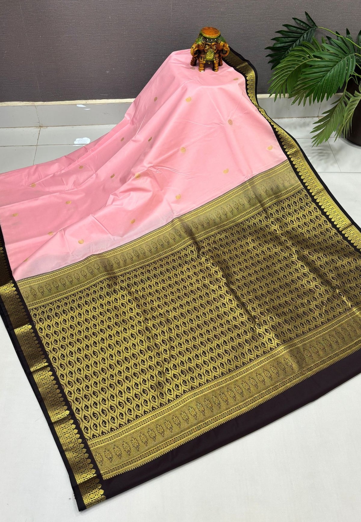 Budget Kanchipuram Saree-Light Pink with Contrast Border