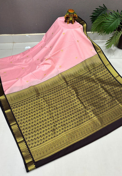 Budget Kanchipuram Saree-Light Pink with Contrast Border