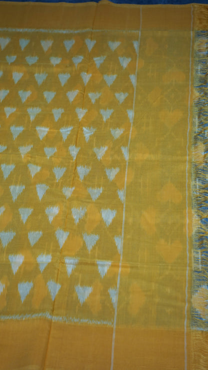 Pochampally Cotton double Ikkat Saree Grey - Mustard
