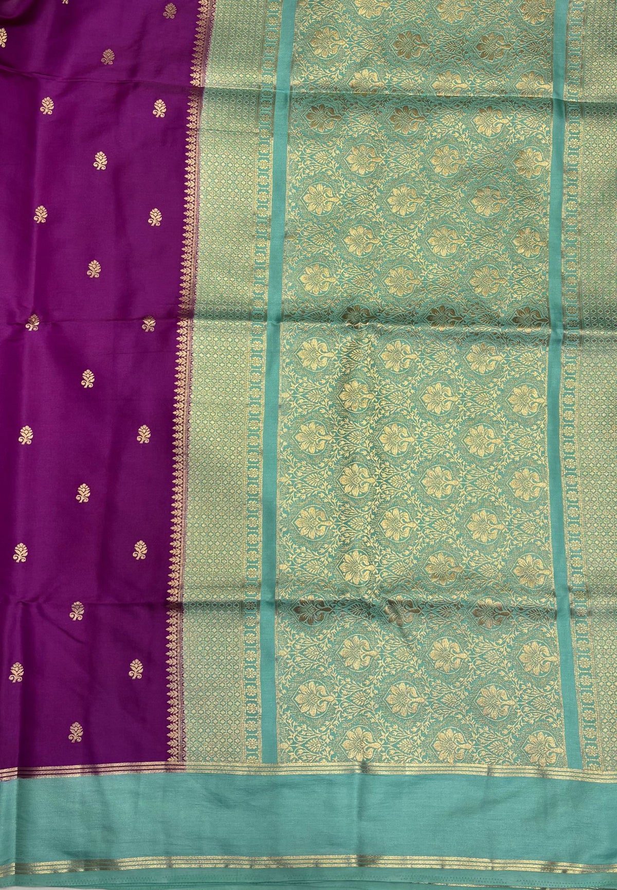 Gaji Silk Saree-Purple in Floral Brocade Zari with Contrast Border