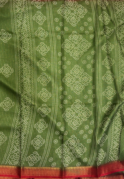 Semi Dola Silk Saree-Grass Green In Floral Dotwork Border