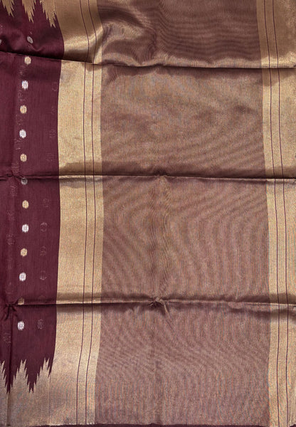 Semi Raw Silk Saree-Maroon In Tower Zari Border