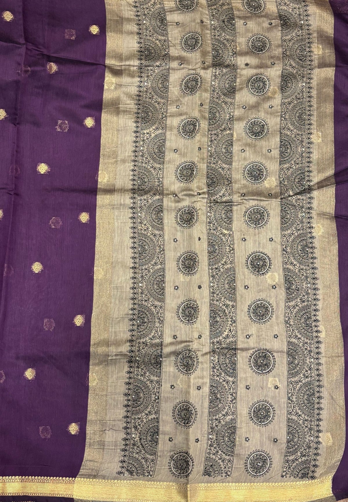 Handloom Cotton Saree-Purple in Mini Chakra Zari Border