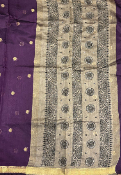 Handloom Cotton Saree-Purple in Mini Chakra Zari Border
