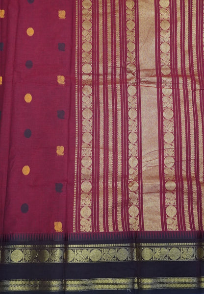 Chettinad Cotton Saree–Maroon-Brown with Heritage Zari Border