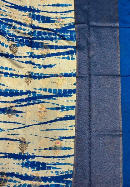 Tussar Saree-Blue in Leheriya Manga Motif Border