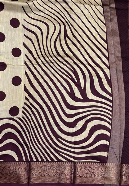 Pure Chanderi Saree-Wine in Circle Pattern Border