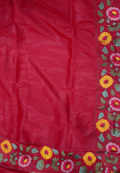 Organza Saree -Maroon with Floral Border