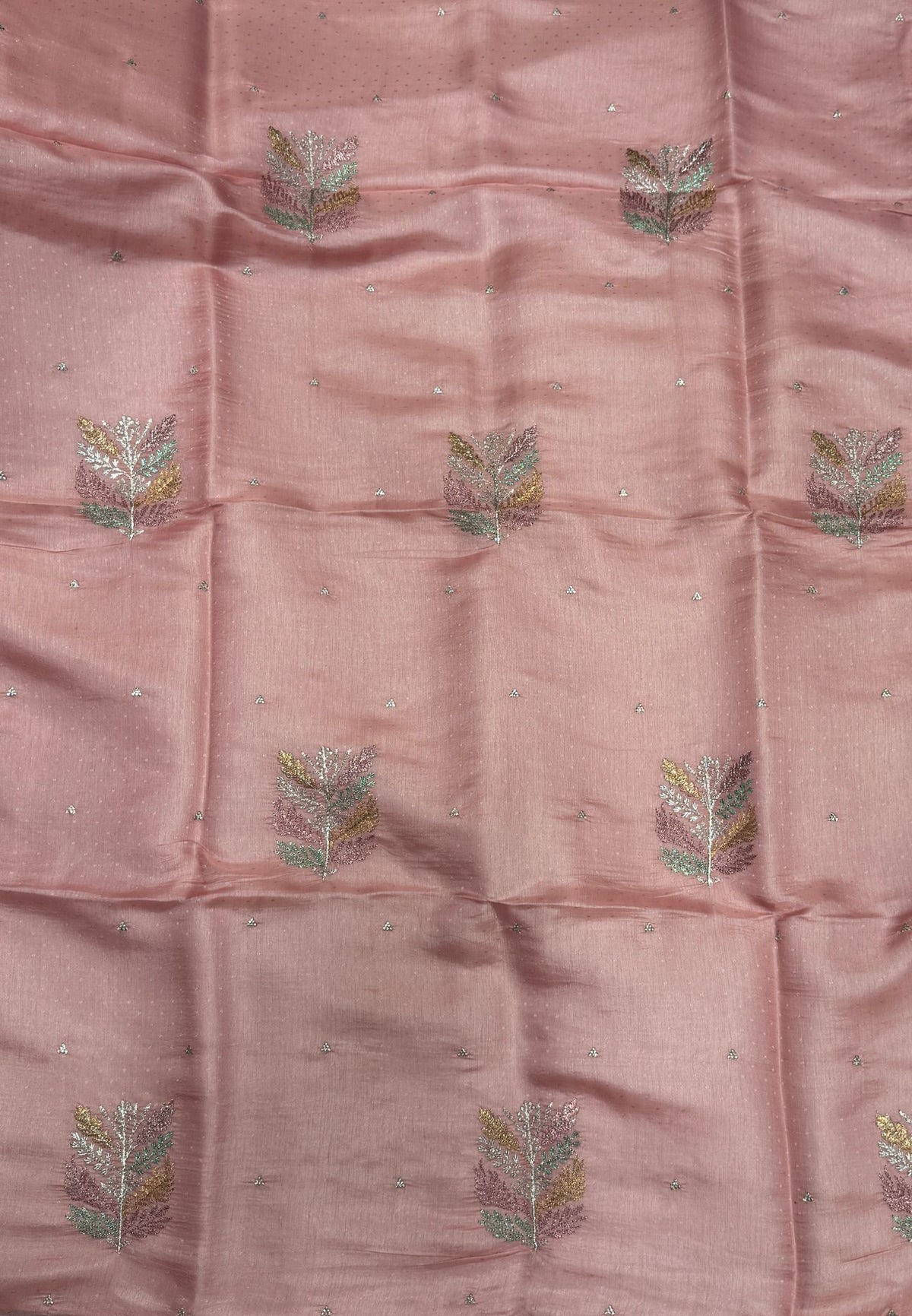 Blueberry Silk Saree-Peach in Leaf Butta Embroidery Border
