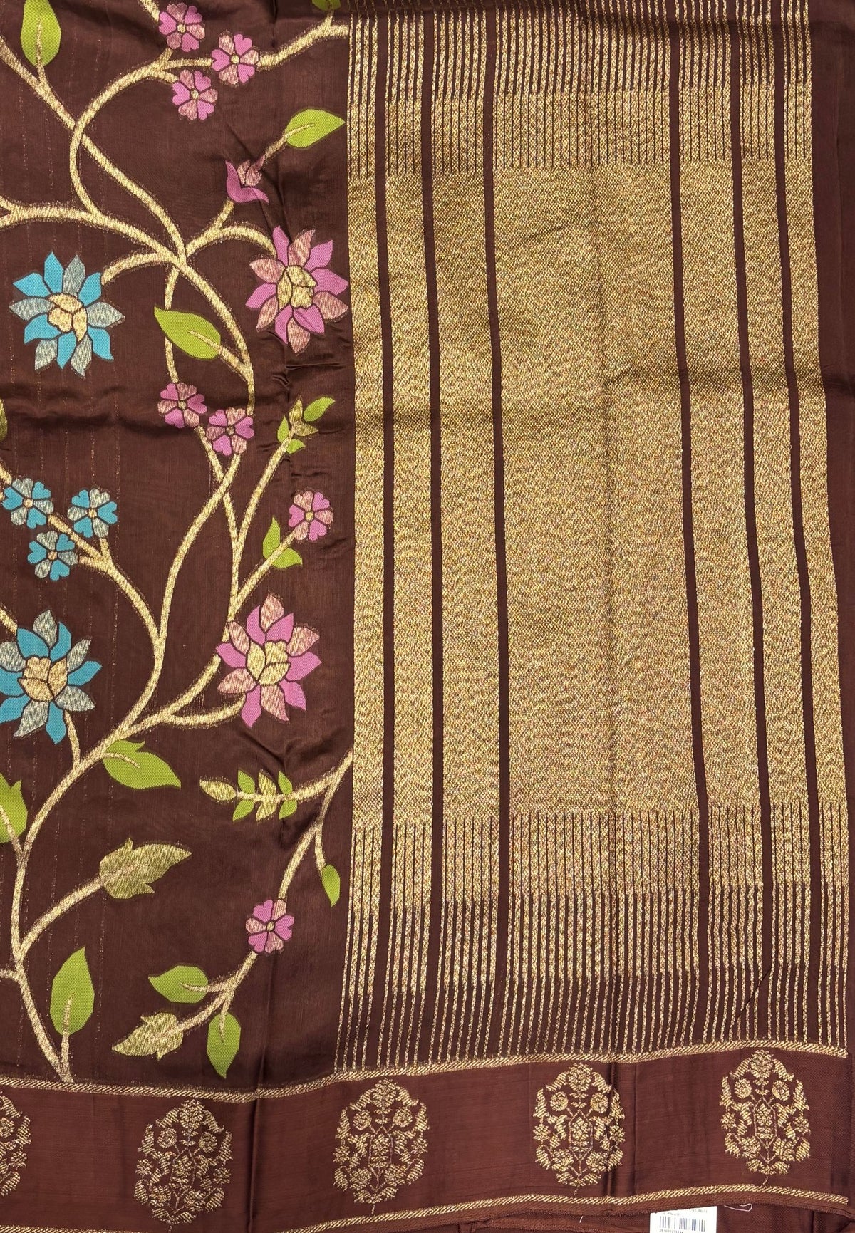 Kattan Silk Saree-Brown in Floral Vine Zari Border