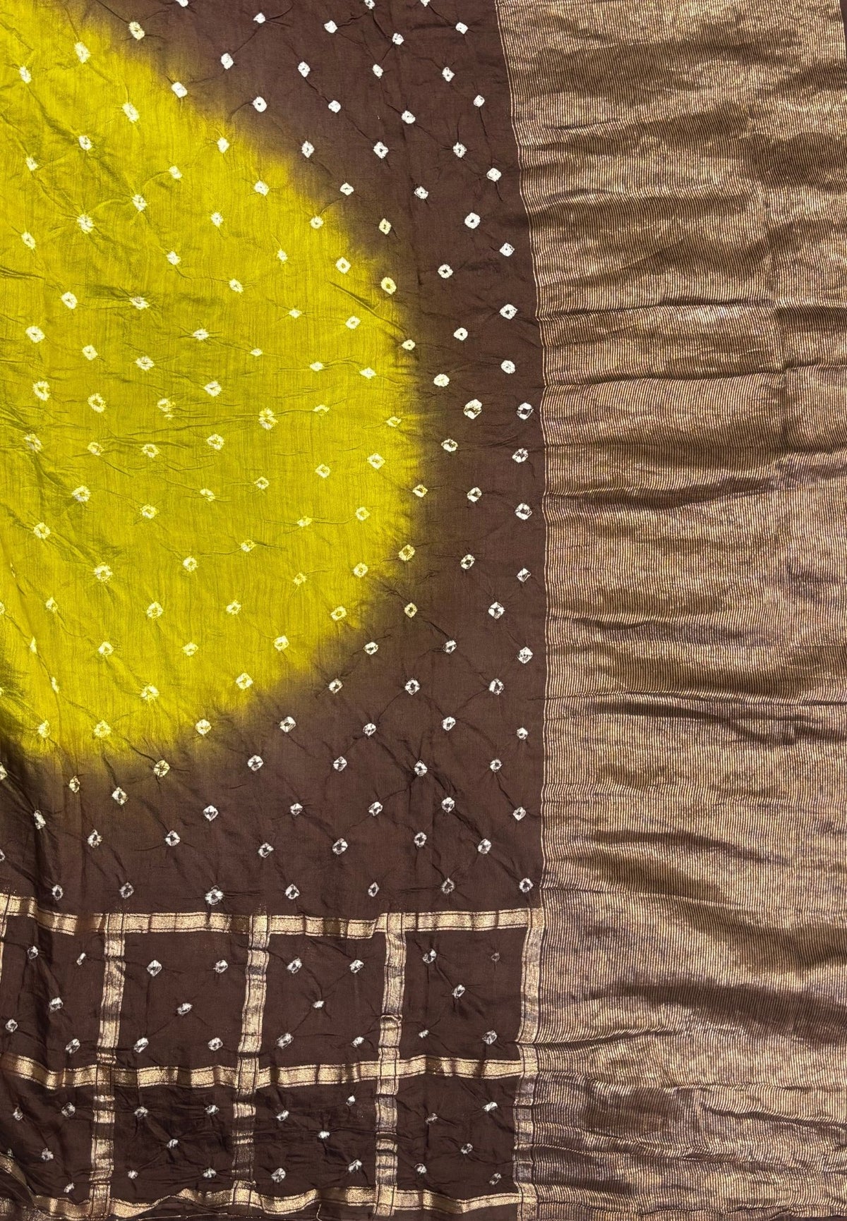 Banarasi Bandeji Saree-Mehandi Green in Checked Zari with Contrast Border