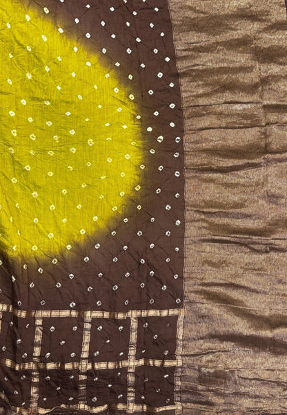 Banarasi Bandeji Saree-Mehandi Green in Checked Zari with Contrast Border