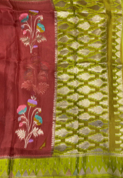 Silk Kota Saree-Dusky Peach in Traditional Ikat-Inspired Zari Border