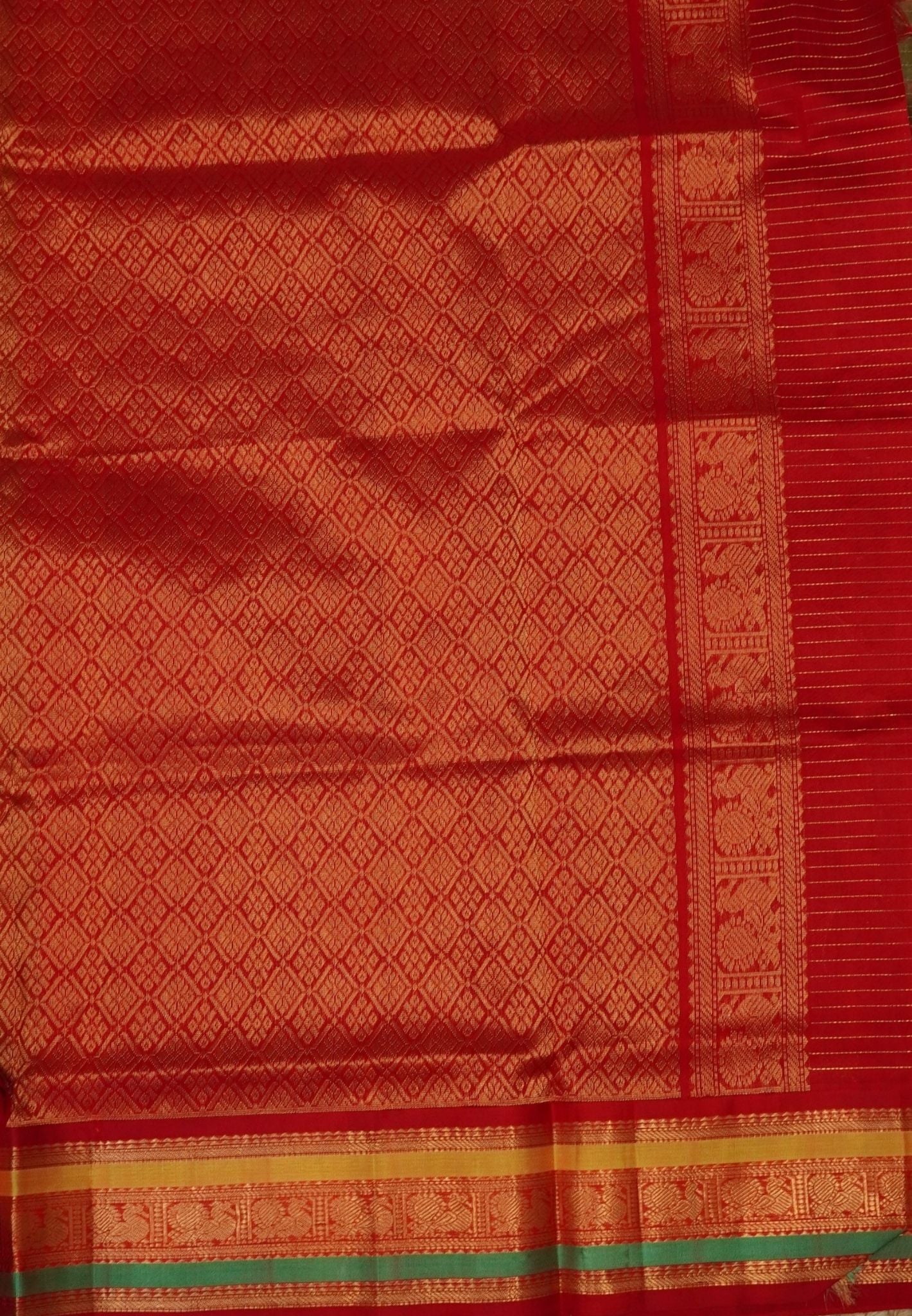 Pure Silk Cotton Saree – Light Green in Zari Checks with Contrast Border