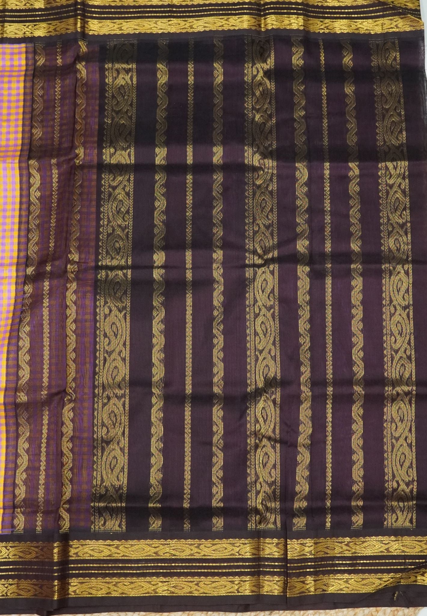 Pure Silk Cotton Saree-Purple with Palum Pazhamum Checks