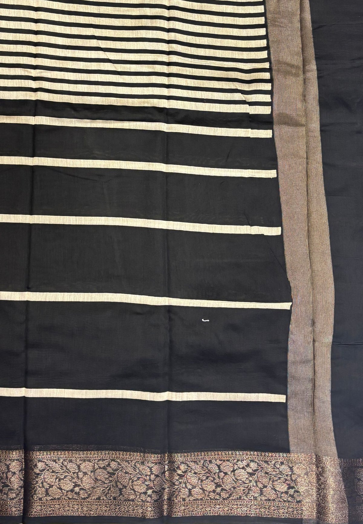 Pure Chanderi Saree-Black in Antique Zari Floral Brocade Border
