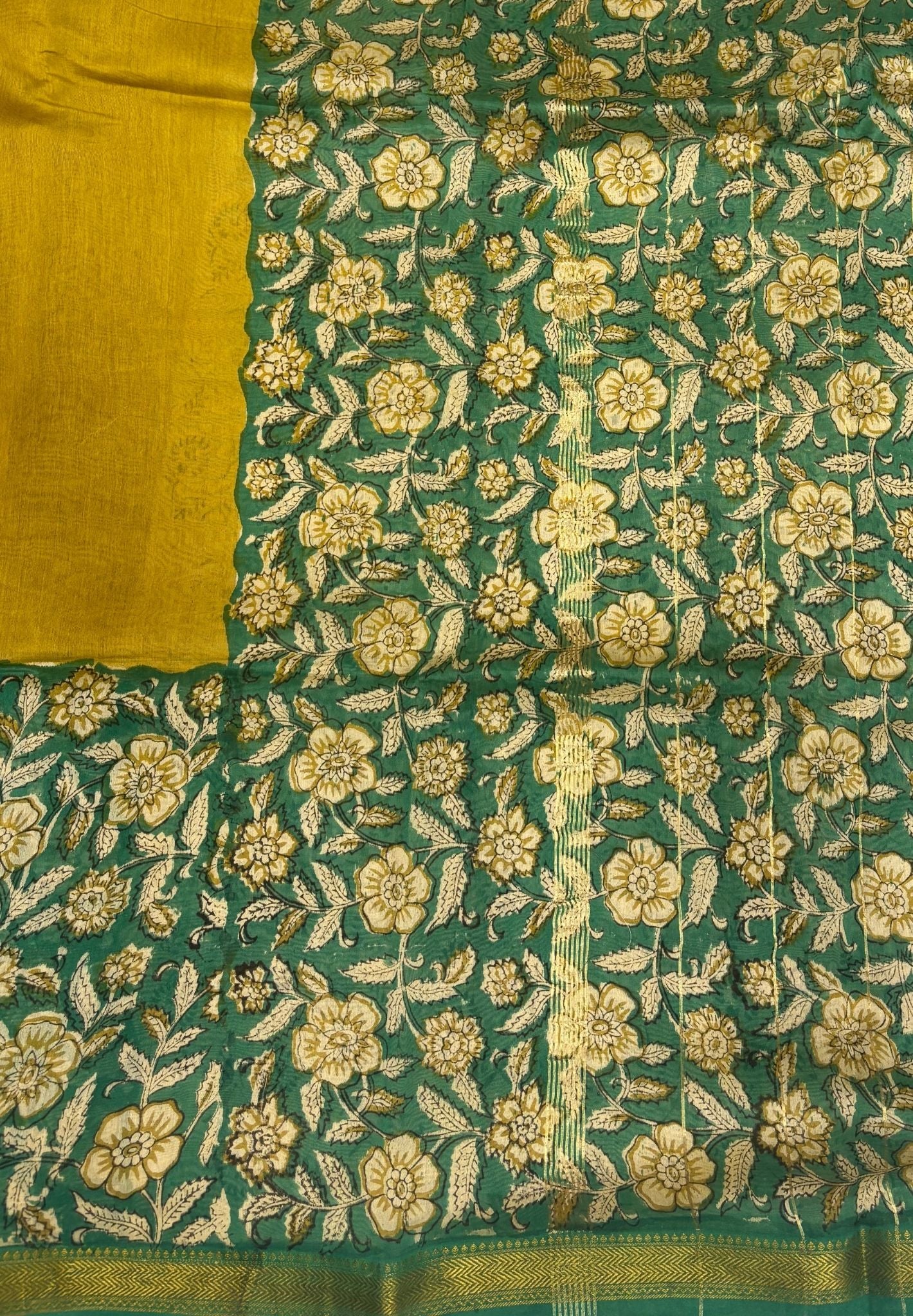 Pure Maheshwari Silk Cotton Saree-Lime Green
