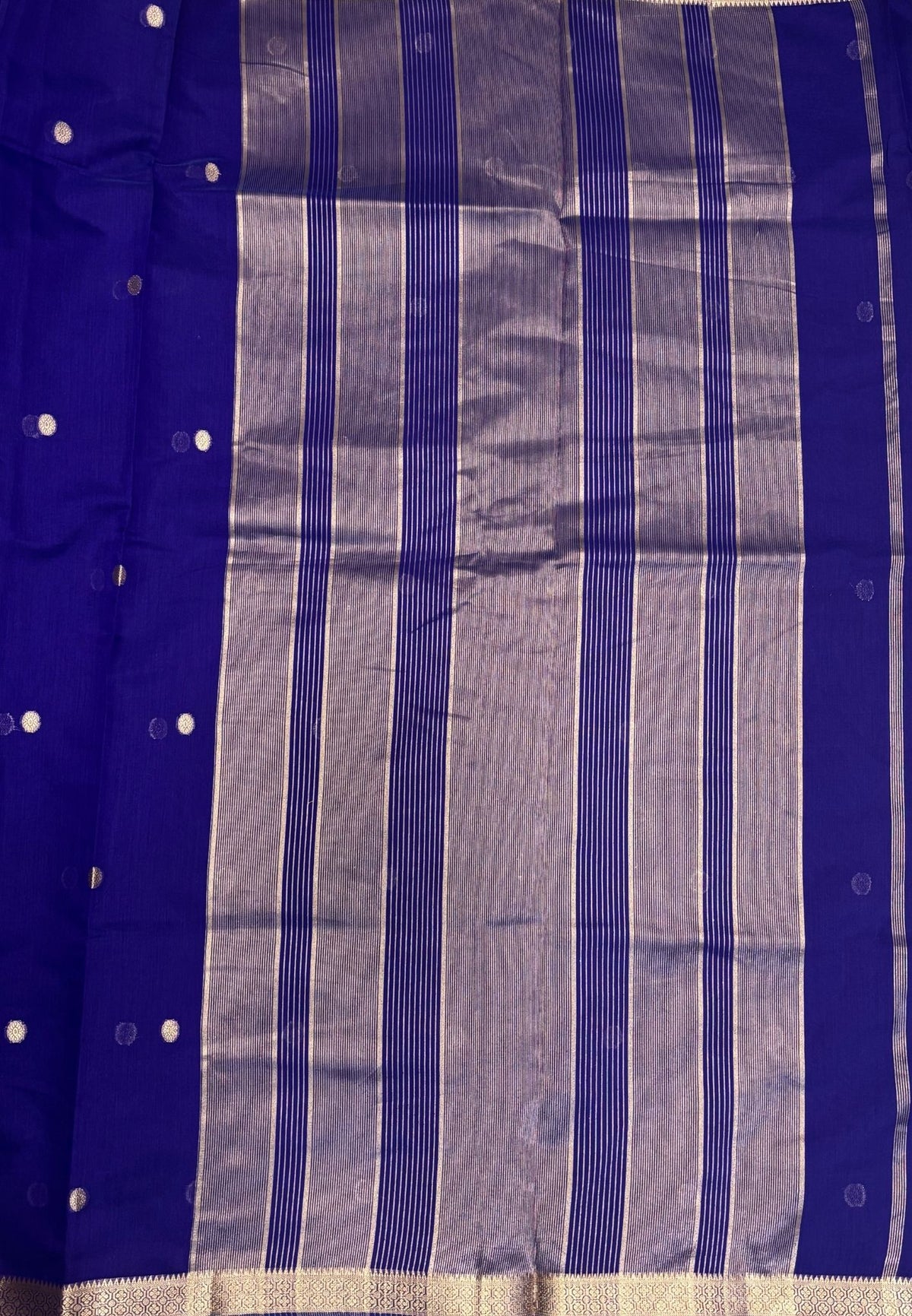 Semi Maheswari Saree-Ms Blue In Multi-Stripe Zari Border