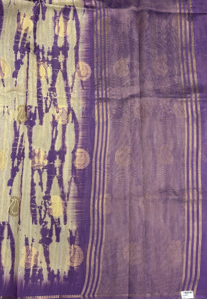 Tussar Saree-Violet in Leheriya Stripe Border