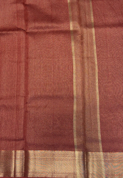 Mangalgiri Silk Saree-Muted Maroon in Fine Check Zari Border