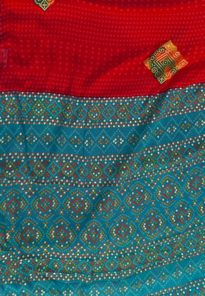 Chiffon Saree-Rani Pink in Diamond Bandhini Pattern