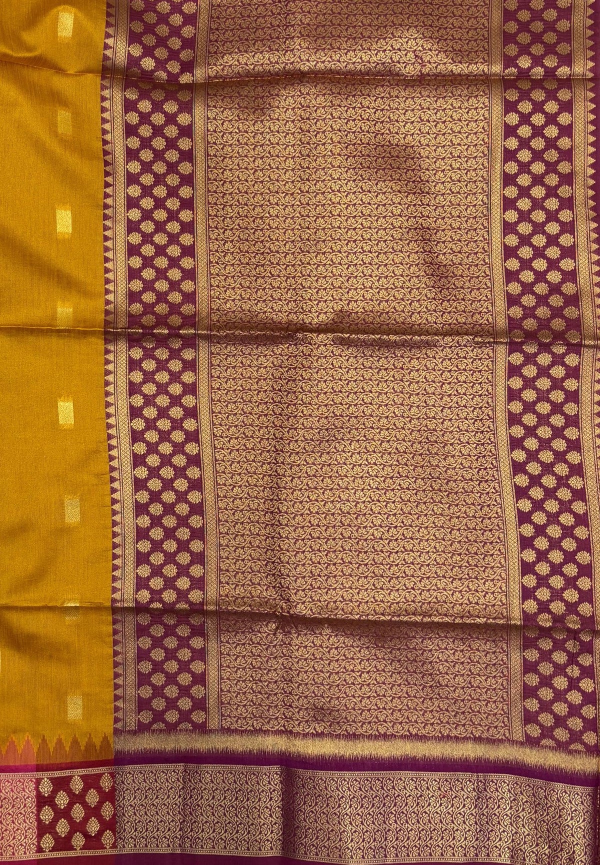 Raw Silk Saree-Mustard In Brocade Floral Panel Border