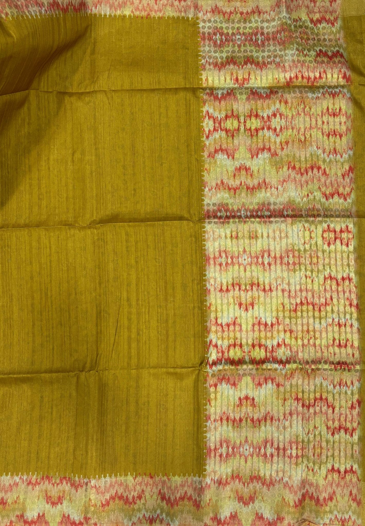 Semi Tussar Saree-Yellow with Coin Zari Border