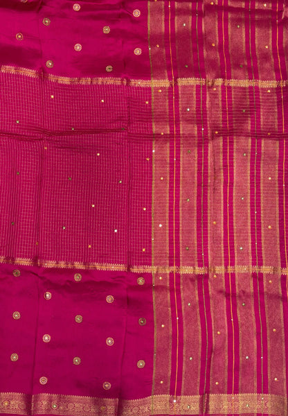 Viscose Saree-Rani Pink In Fine Stripe Zari Border