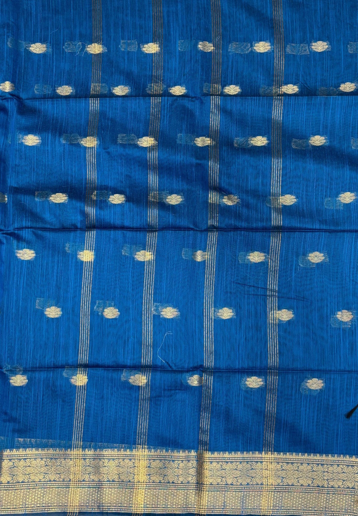 Cotton Saree-Sulphat Blue In Floral Zari Stripe Border